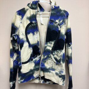 Lululemon Zip Up Hoodie Womens Size 8 Hooded Sweatshirt Blue White Black Tie Dye